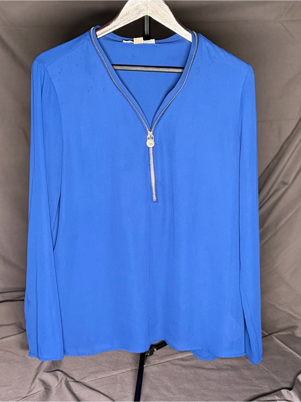 Michael Kors Cobalt Blue Long-Sleeve Zip-Neck Top